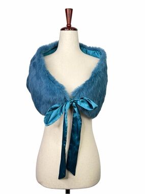 Bebe Vintage Y2K Shawl Bolero Shrug Tie Rabbit Fur Blue One Size Retro